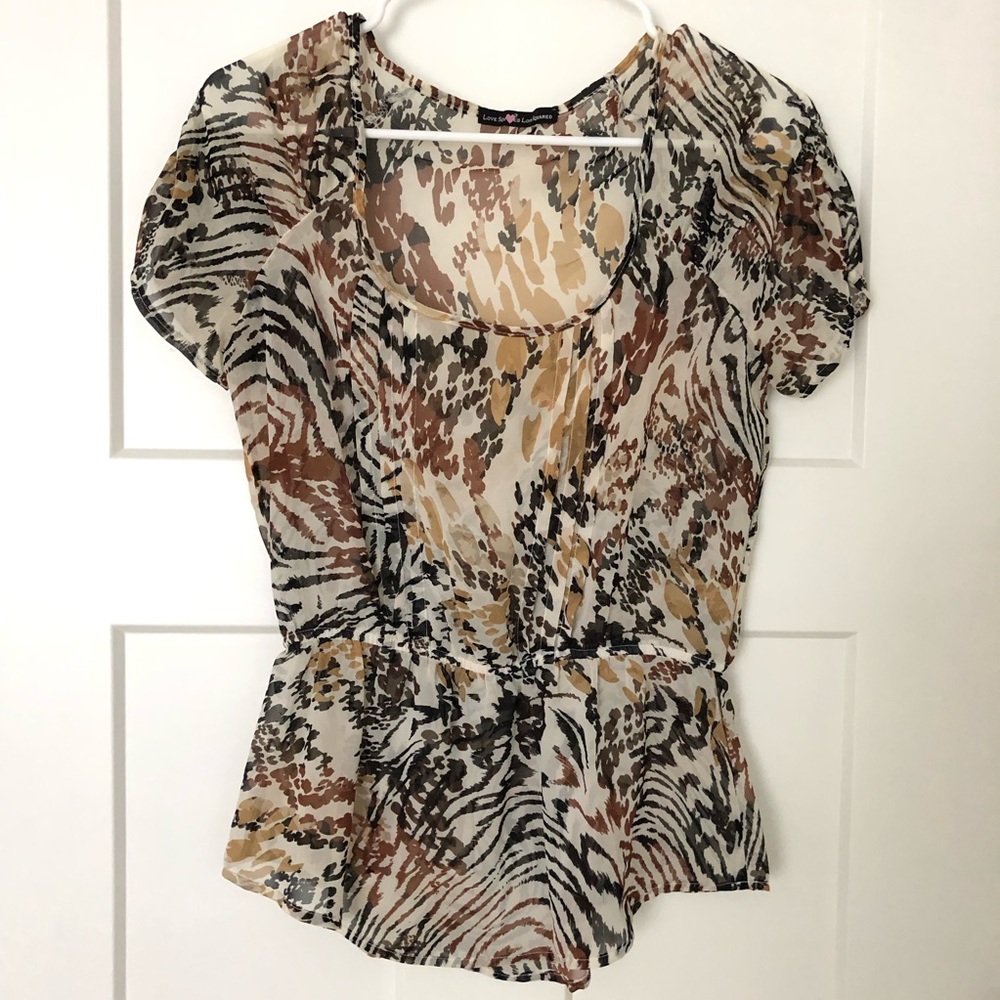 Love Squared Top Sz Small Beige Brown Black Cream